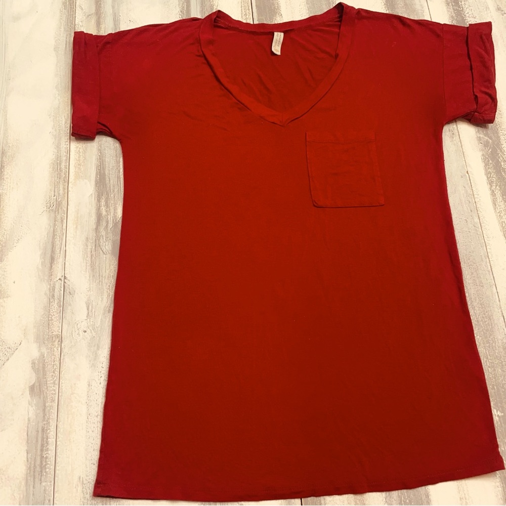 Flamingo Urban Red Classic Tee Tunic Front Pocket Women’s S/M V-Neck EUC